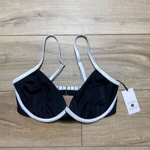 Shade & Shore Women's Underwire Contrast Band Bikini Top Black‎ Size 34DD